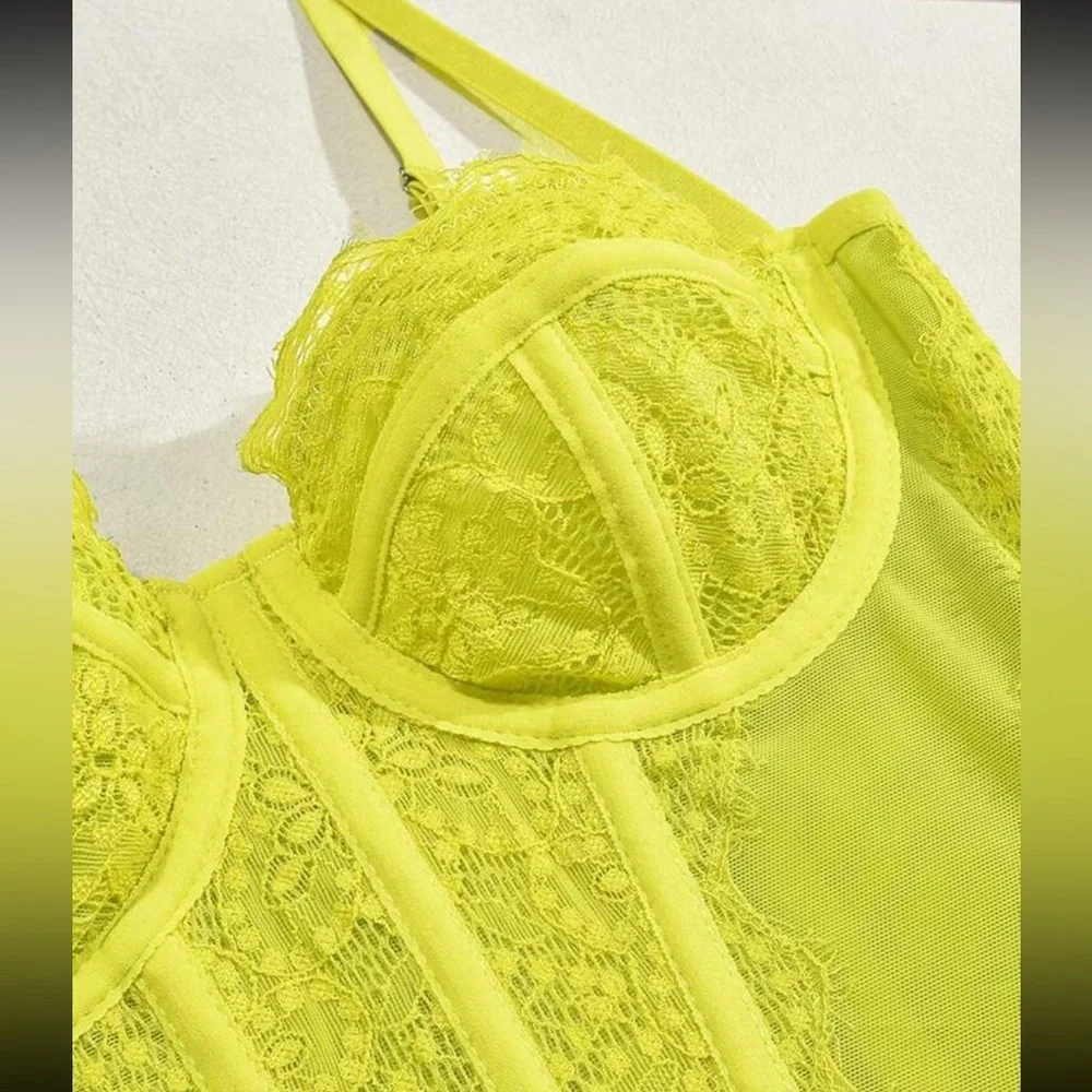 Lace bustier corset bralette top lime yellow